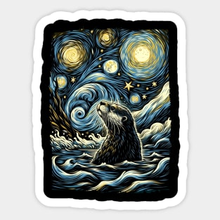 Sleek Swimmers Otter Chic, Starry Night Tee for Nature Buffs Sticker